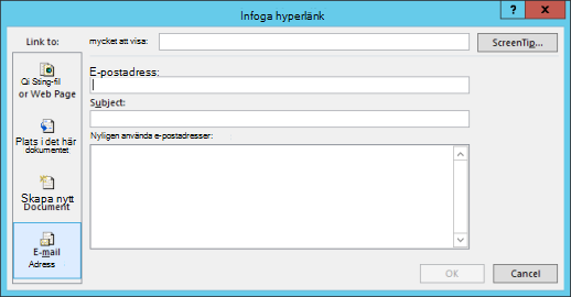 Skapa en hyperlänk till en e-postadress