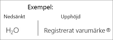 Exempel: upphöjd och nedsänkt
