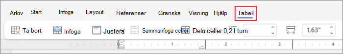 Tabellflikar i förenklat menyfliksområde