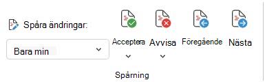 Meny för att spåra ändringar i Word webben