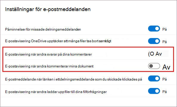 Inställningar för OneDrive-aviseringar