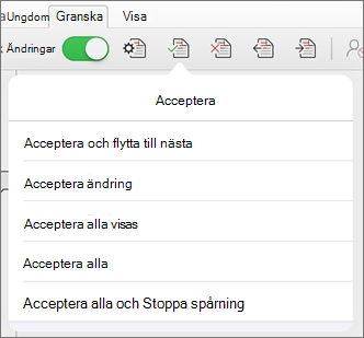 Menyn Acceptera ändringar