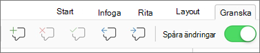 Kommentarsmenyn på fliken Granska