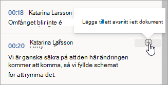 Välj Lägg till ett avsnitt i dokument
