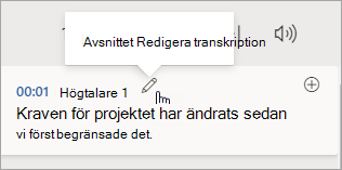 Välj Redigera avskriftsavsnitt