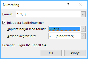 Använd dialogrutan för numrering av beskrivningar för att lägga till kapitelnummer till beskrivningar.