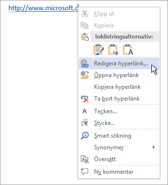 Redigera en hyperlänk