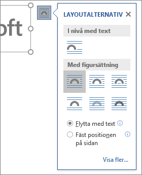 Klicka på Layoutalternativ för att välja hur texten ska löpa runt den infogade bilden.