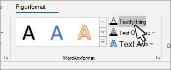 Knappen Textfyllning i WordArt-format är markerad