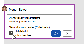 Kryssrutan Tilldela en uppgift