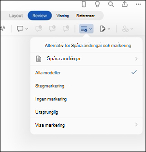 Word för iPad markeringsalternativ