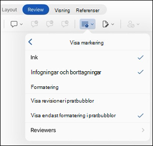 Word för iPad visa markeringsalternativ