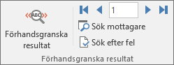 Gruppen Förhandsgranska resultat på fliken Utskick i Word.