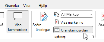 Knappen Granskningsruta för att visa granskningsrutan