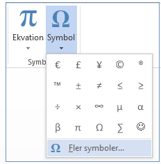 Klicka på Fler symboler på menyn Symbol.