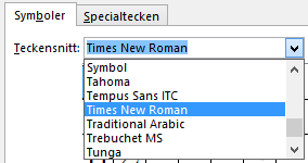 Identifiera teckensnittet på fliken Symboler.