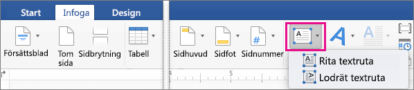 Textruta på fliken Infoga är markerat.