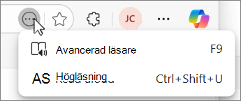 Skärmbild av åtgärdsknappen Mer i Edge.