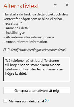 Fönstret med alternativtext som visar ett exempel på en bra alternativtext.