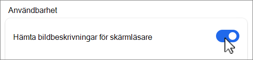 Knappbildsbeskrivningar, skärmbild.