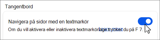 Navigera på sidor med skärmbild av textmarkörknappen
