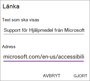 Lägga till länkdialogruta i OneNote för Android