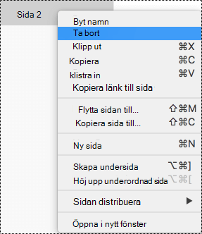 Ta bort en sida i OneNote för Mac