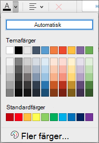 Den nedrullningsbara menyn för teckenfärg i OneNote för Mac.