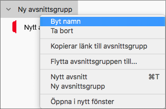 Byta namn på en avsnittsgrupp i OneNote för Mac