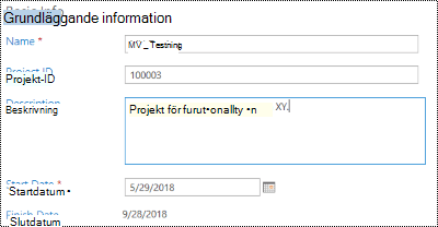 Projektbeskrivning i Project Online.