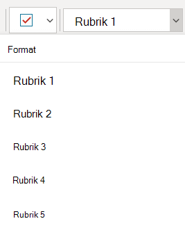 Menyn Formatmallar med olika rubrikformat i OneNote för Windows 10.