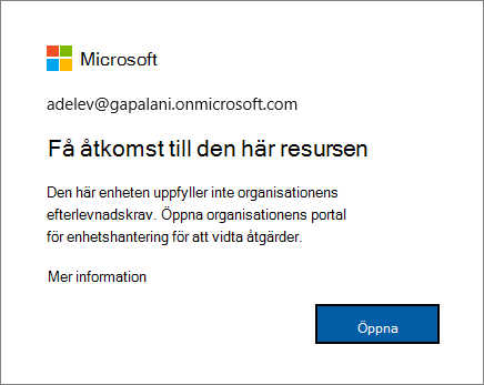 Felmeddelandet visas när du är inloggad i Webbläsaren Edge.
