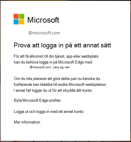 meddelande som visas när webbläsarinloggning i Edge krävs