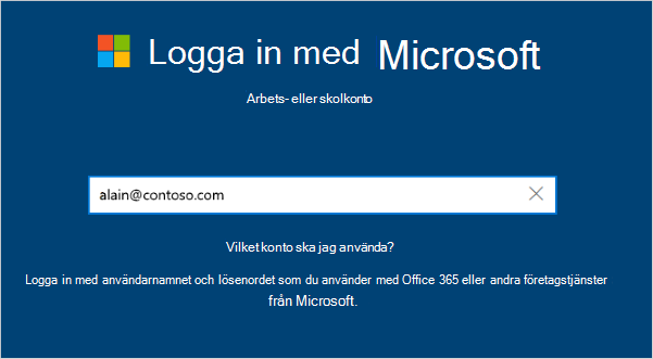 Inloggningsskärmen med e-postadress