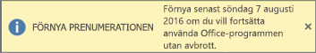 Visar banderollen Förnya din prenumeration och knappen Köp