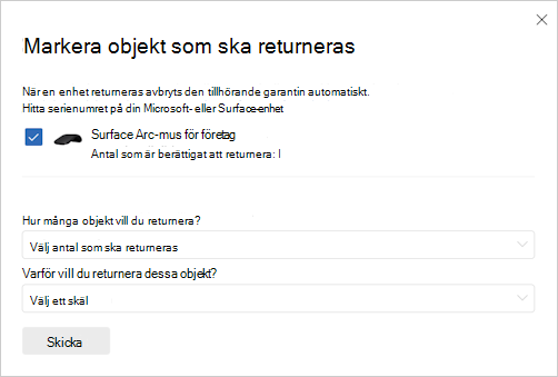 Ögonblicksbild för att välja retur.