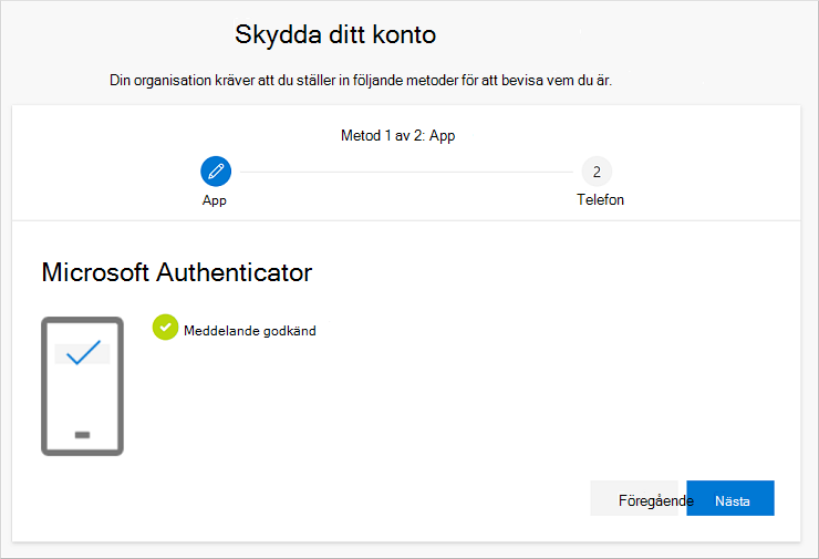 Meddelande om lyckad åtgärd, anslutning av appen och ditt konto