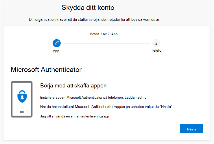 Guiden Skydda ditt konto med nedladdningssidan för Authenticator-appen