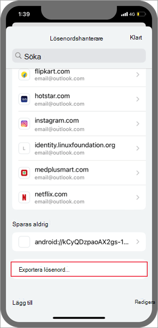 Android Chrome Exportera lösenordsplats