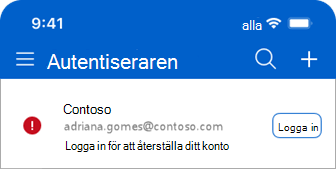 Skärmbild av Microsoft Authenticator som visar meddelandet logga in för att återställa ditt konto