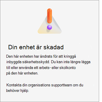 En skärmbild som visar felet Din enhet är jailbroken i Microsoft Authenticator på iOS.