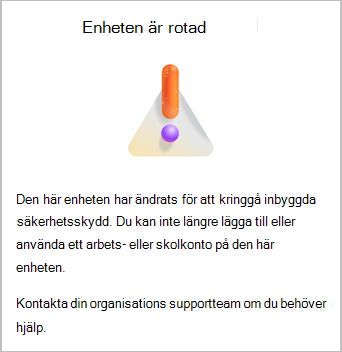 En skärmbild som visar att en enhet är ett rotat varningsmeddelande i Microsoft Authenticator.