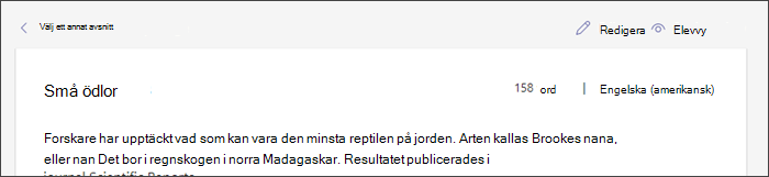 Skärmbild som visar en passage på plats med markören hovrar över knappen Redigera
