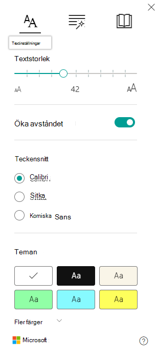 Skärmbild av teckensnittsinställningar.
