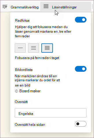Läsinställningar i avancerad läsare
