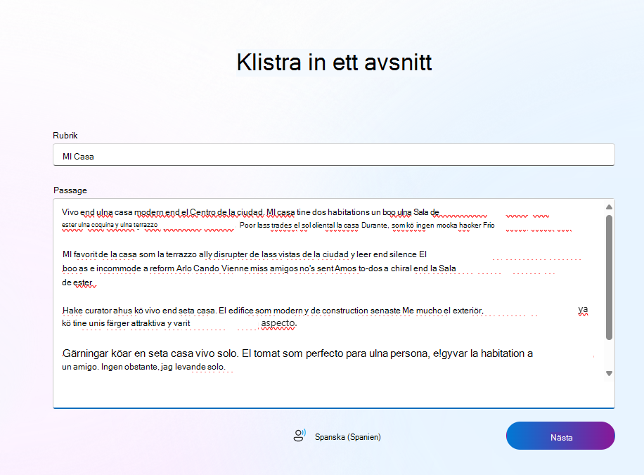 Skärmbild av spanskt exempel.