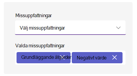 Skärmbild av alternativ för missuppfattning.
