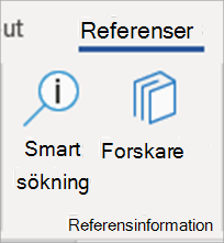Knappen Researcher i Word