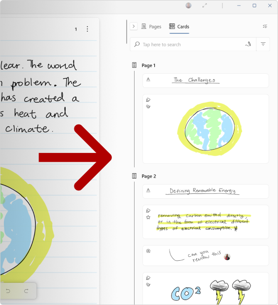 Screen capture of Journal with the side panel set to the Cards tab