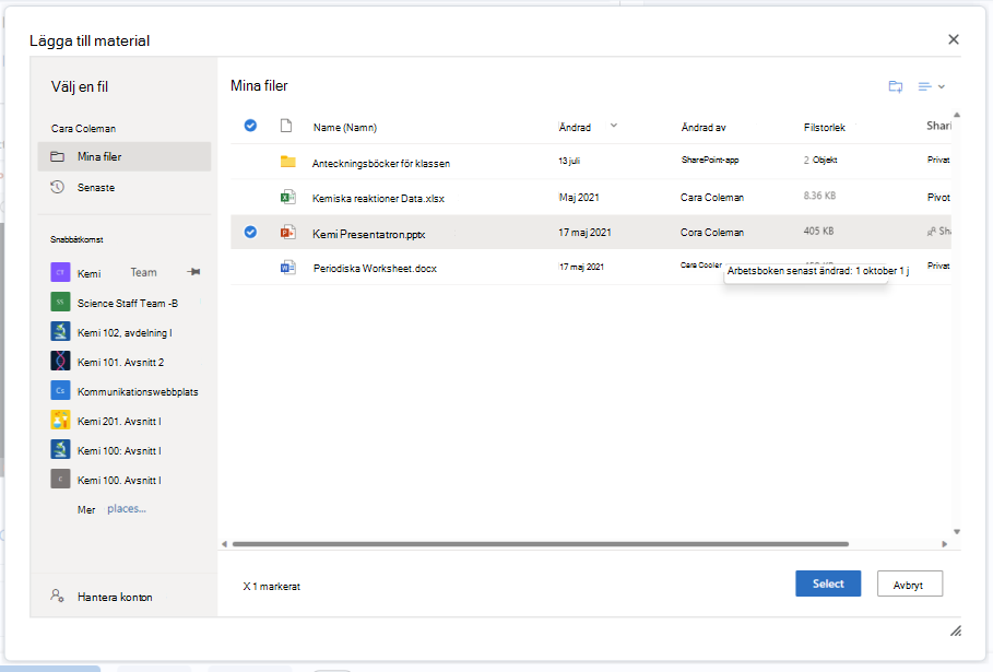 Bifoga ett OneDrive-dokument till en Brightspace Assignment Editor med knappen Bifoga.